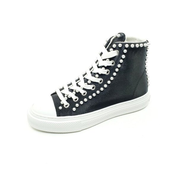 Stuart Weitzman Olimin Pearl Canvas Hi-Top Sneaker Black/White US 5.5 B